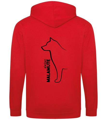 Unisex Alaskan Malamute Zipped Hoodie Red (Black)