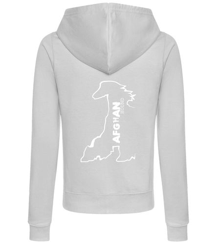 Female Afghan Hound Zipped Hoodie Heather Grey (White)