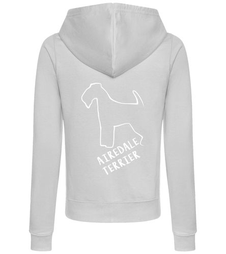 Female Airedale Terrier Zipped Hoodie Heather Grey (White)