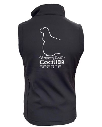 Female American Cocker Spaniel Softshell Gilet Black Orange (White)