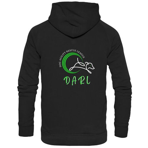 DARL Official Black Unisex Pullover Hoodie featuring the iconic logo, designed for comfort and warmth, supporting the Dog Agility Rescue League.