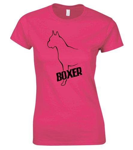 Female Boxer Ear Up Roundneck T-Shirt Pink (Black)
