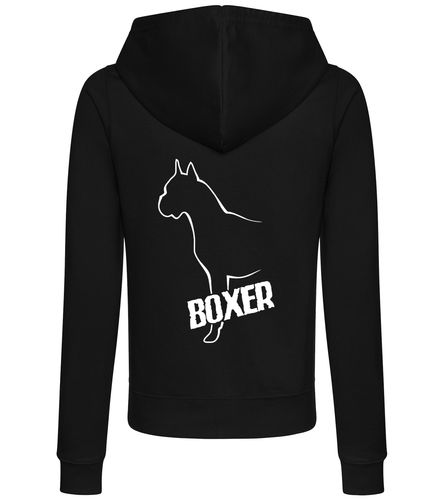 Female Boxer Ear Up Zipped Hoodie Black (White)