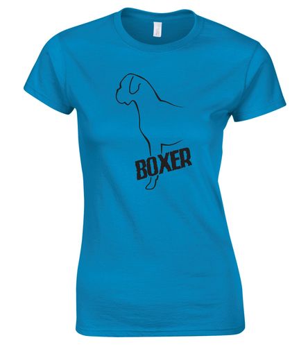 Female Boxer Ear Drop Roundneck T-Shirt Sapphire Blue (Black)