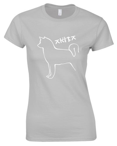 Female Akita Roundneck T-Shirt Sports Grey (White)