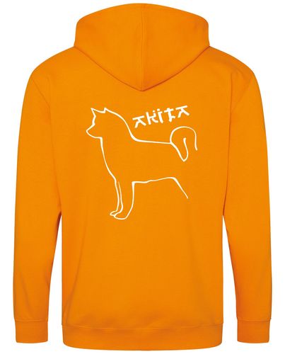 Unisex Akita Zipped Hoodie Orange Crush Black