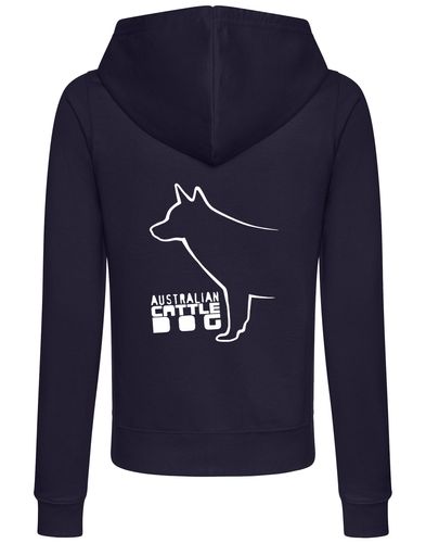 Female Australian Cattle Dog Zipped Hoodie French Navy (White)