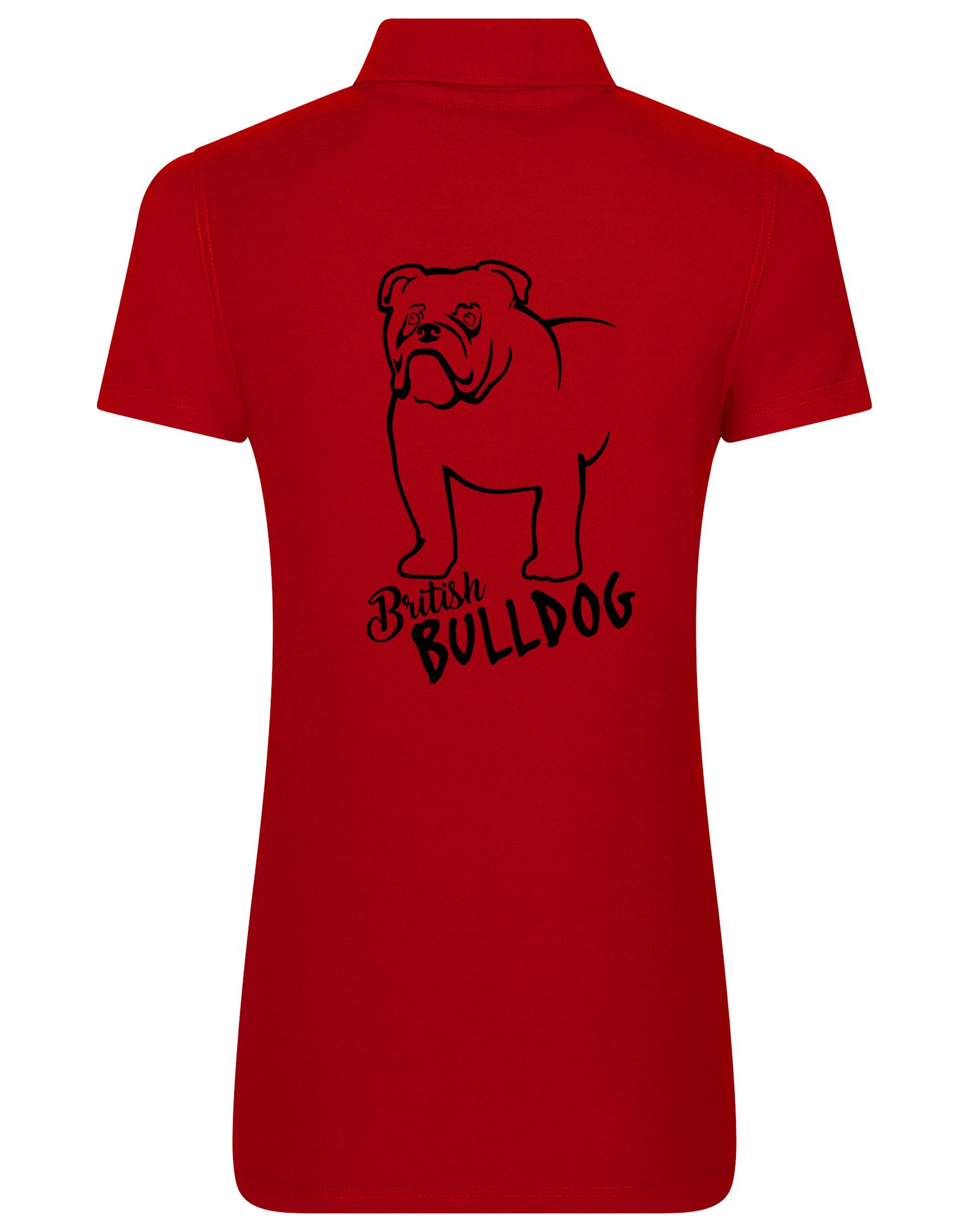 Female British Bulldog Polo Shirt Red (Black)