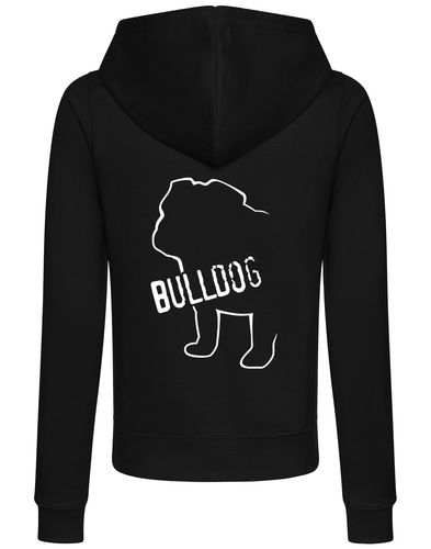 Female Bulldog (Body Design) Zipped Hoodie Black (White)
