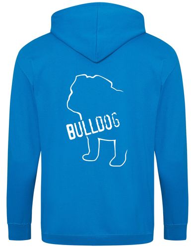 Unisex Bulldog (Body Design) Zipped Hoodie Sapphire Blue (White)