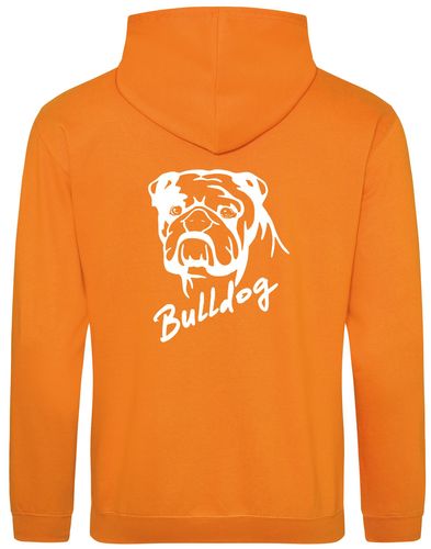 Unisex Bulldog (Head Design) Pullover Hoodie Orange Crush (White)