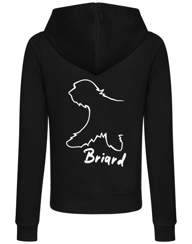 Female Briard Zipped Hoodie Black (White)