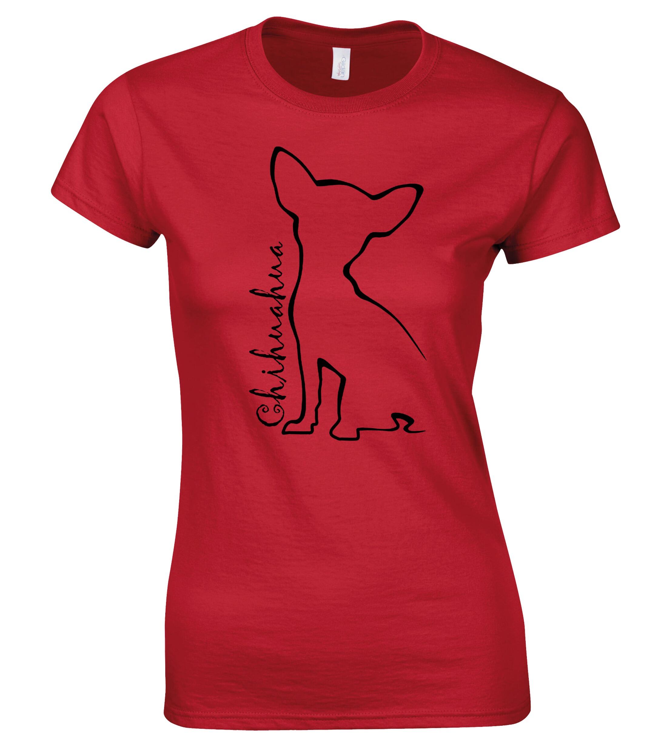 Female Roundneck T-shirt with Chihuahua Outline Design – Style for Every Dog Lover