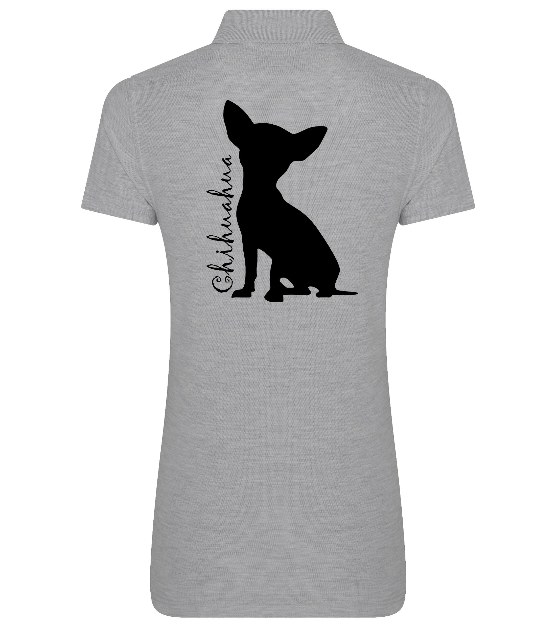 Women’s Cotton Polo with Chihuahua Silhouette Design – Essential Style for Chihuahua Lovers