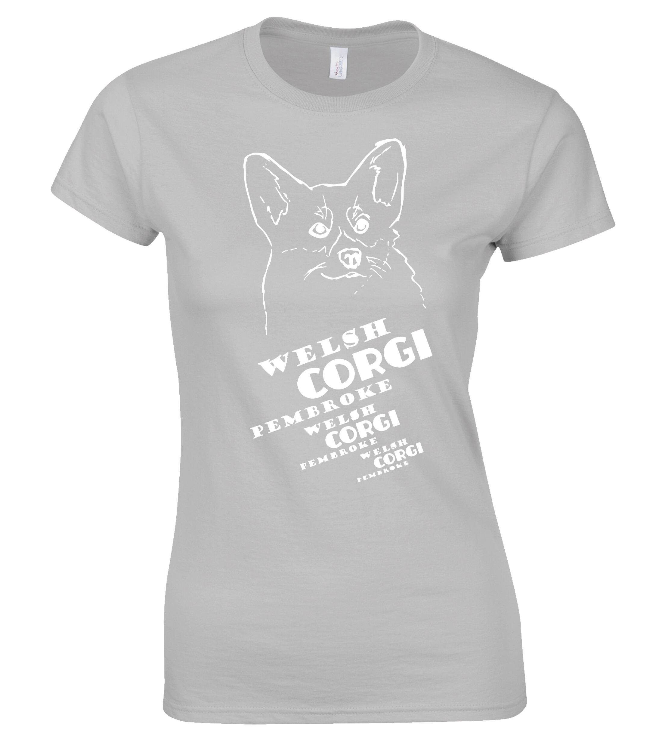Female Roundneck T-shirt with Corgi Pembroke (Face) Dog Breed Design – An Essential for Corgi Enthusiasts