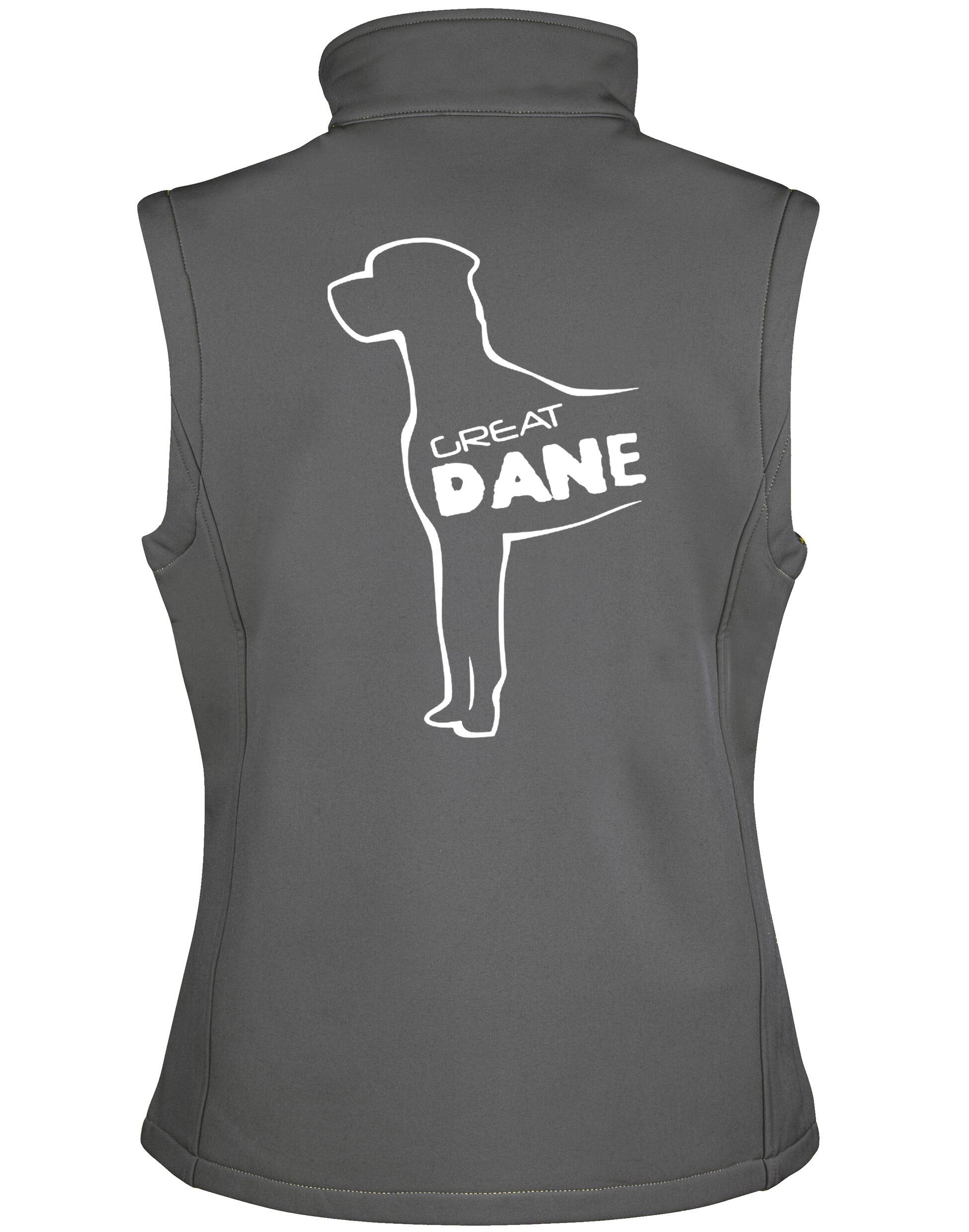 Women’s tailored softshell jacket featuring exclusive Great Dane artwork, crafted from water-resistant fabric with a soft fleece lining for warmth and style.