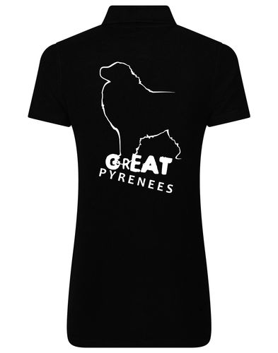 Women’s Cotton Polo featuring a detailed Great Pyrenees design, crafted from breathable cotton for comfort and style.