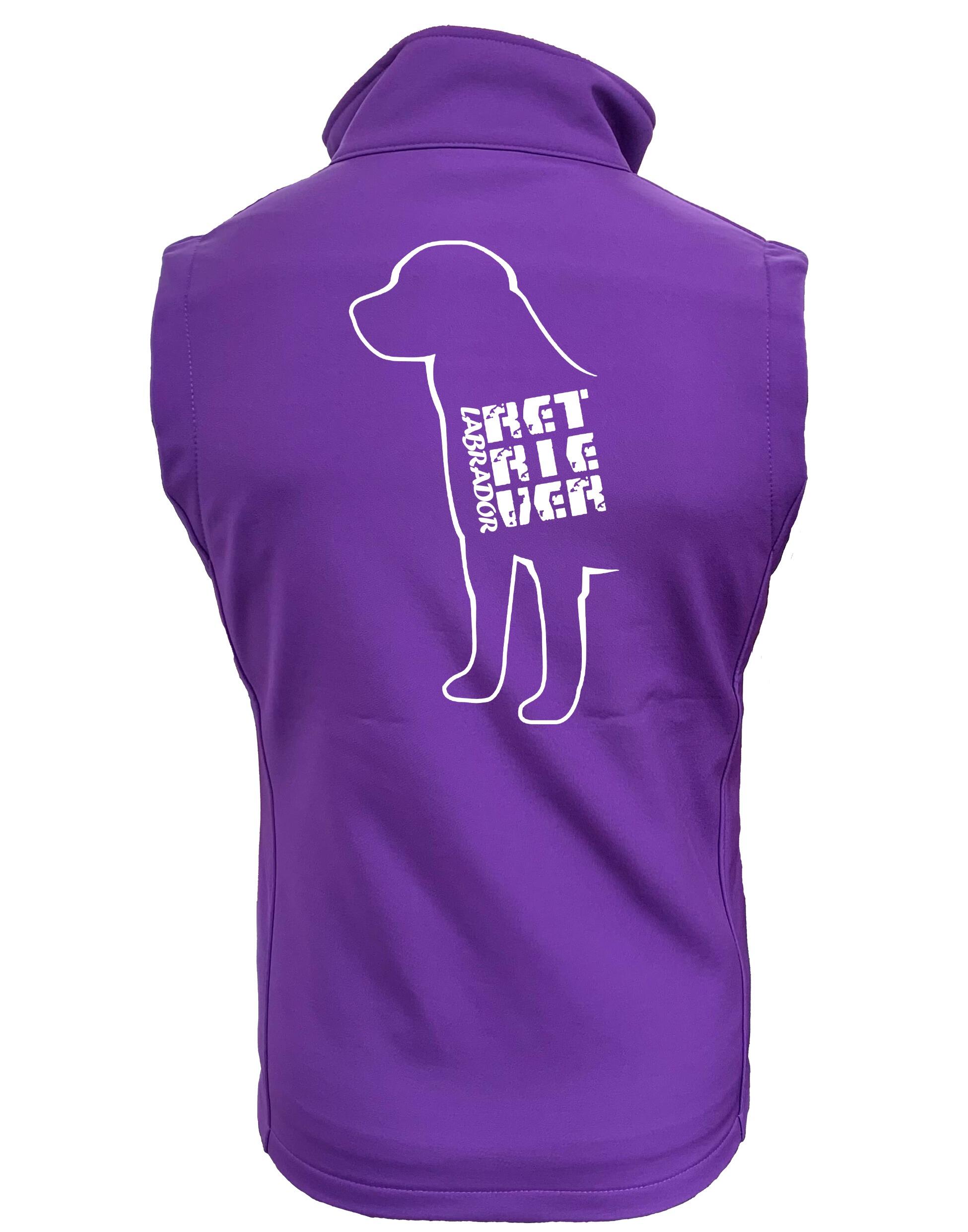 Women’s softshell gilet with exclusive Labrador Retriever artwork, featuring a tailored fit, water-resistant fabric, and customizable options.