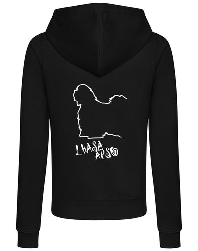 Lhasa Apso Women’s Zipped Hoodie with exclusive breed artwork, soft breathable fabric, and a flattering fit for everyday comfort.