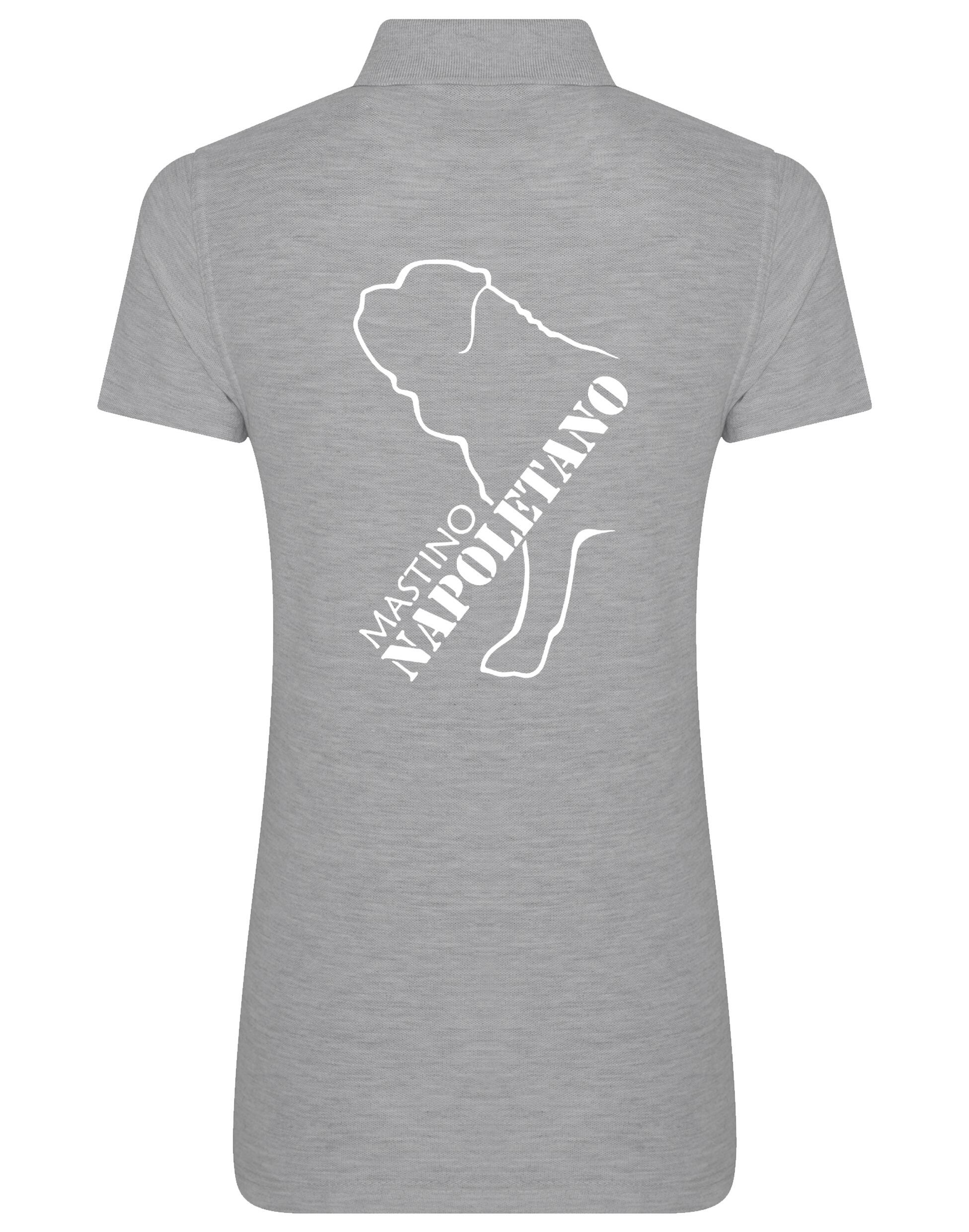 Woman wearing Mastino Napoletano Women’s Cotton Polo featuring exclusive breed artwork on the back, crafted from breathable cotton with a flattering feminine fit.