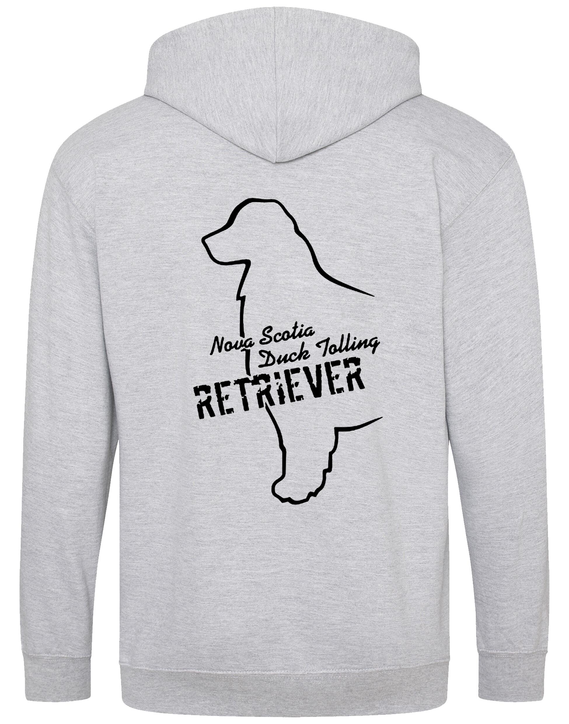 Soft and breathable Nova Scotia Duck Tolling Retriever zipped hoodie featuring a detailed breed design on the back. Includes a full-zip closure, cozy hood, and spacious front pockets for warmth and practicality. Perfect for breed enthusiasts, casual wear, and outdoor adventures.