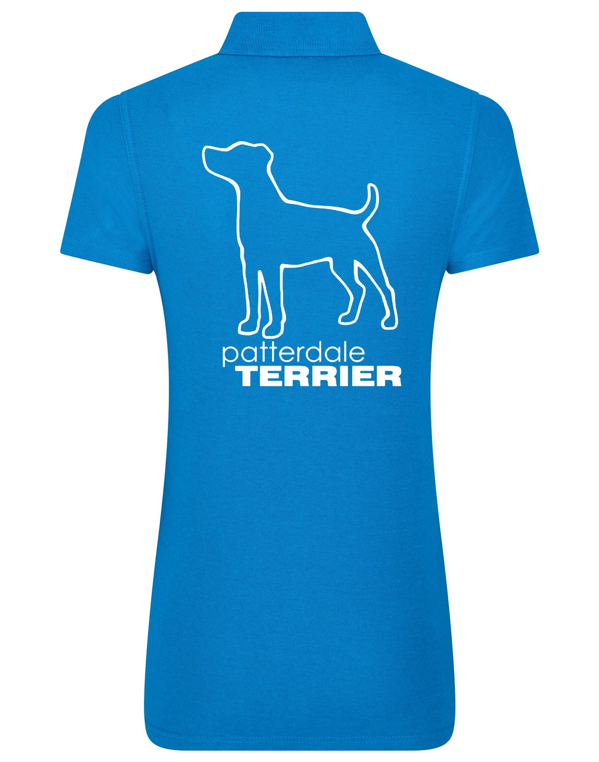 Patterdale Terrier Women’s Cotton Polo – lightweight, breathable cotton polo featuring exclusive Patterdale Terrier artwork on the back, a structured collar, and a tailored feminine fit for comfort and style.