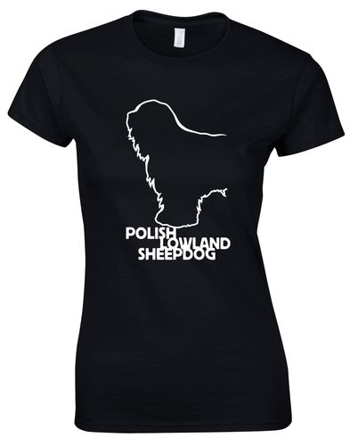 Polish Lowland Sheepdog Female Roundneck T-Shirt featuring exclusive breed artwork, a classic round neckline, and soft breathable cotton fabric for everyday comfort and style.