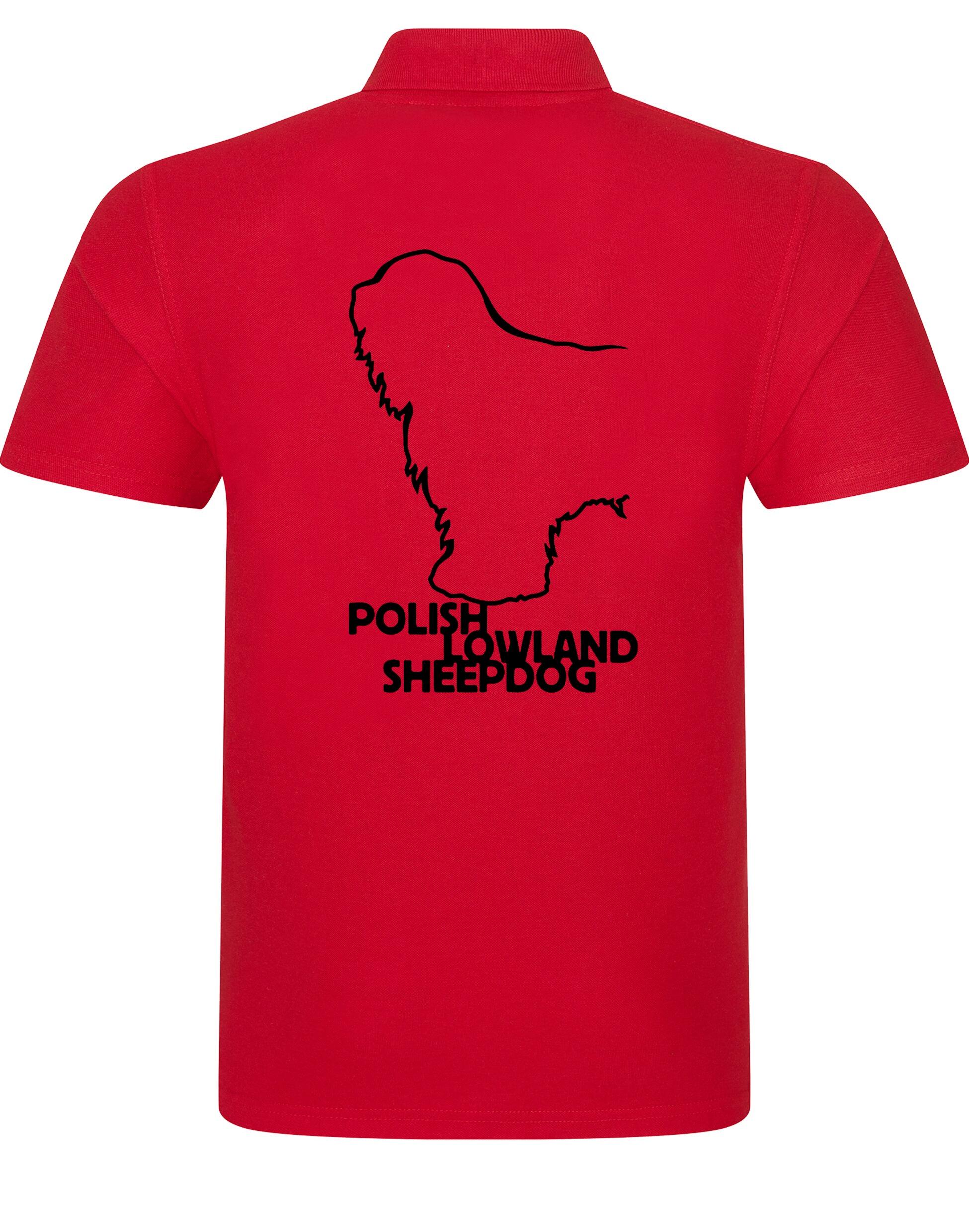 Polish Lowland Sheepdog Unisex Cotton Polo featuring exclusive breed artwork, breathable cotton fabric, and a relaxed fit for comfort and style.
