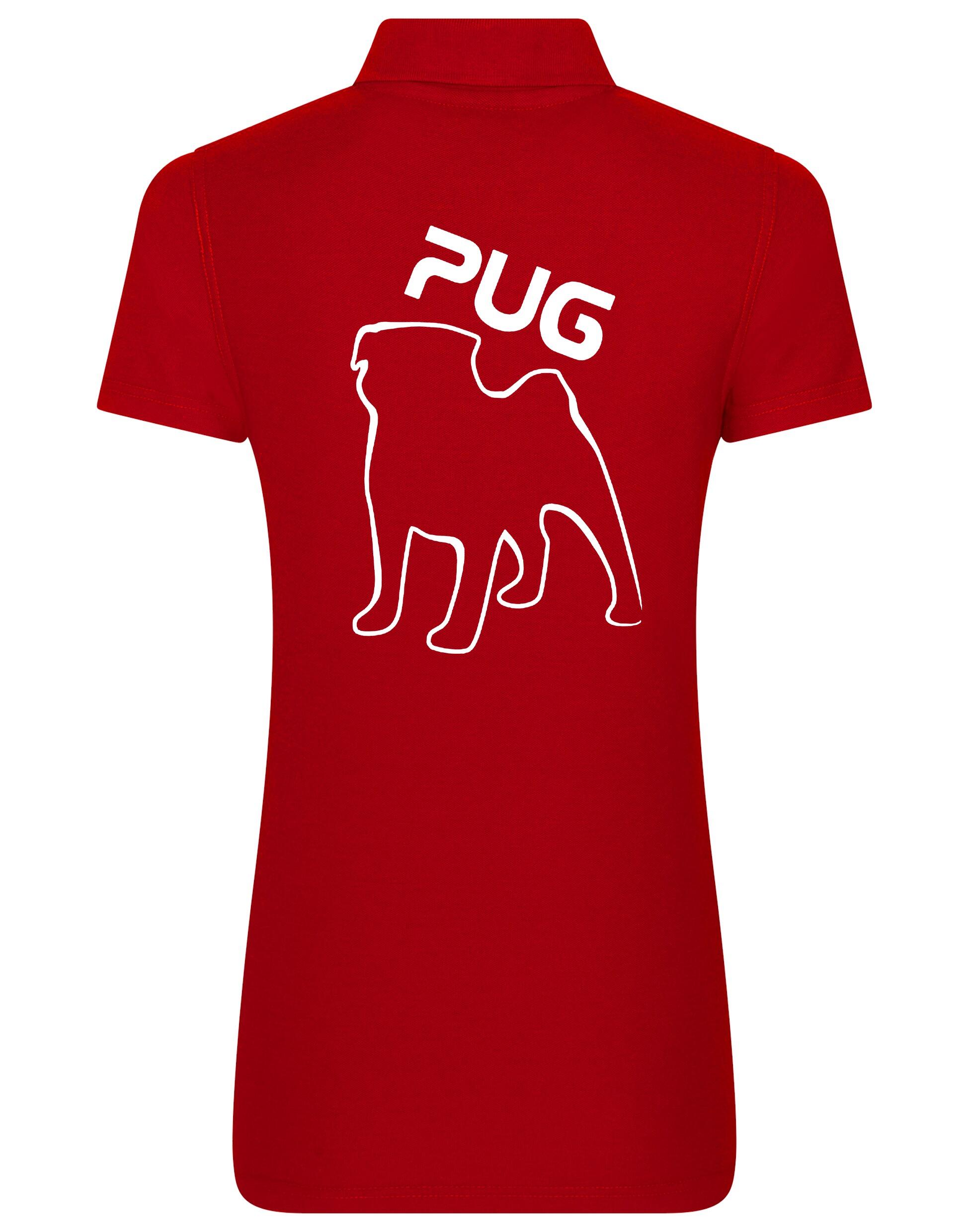 Women's Cotton Polo featuring an exclusive Pug (Outline) design, crafted from premium breathable cotton for lightweight, all-day comfort and a flattering feminine fit, perfect for Pug enthusiasts.