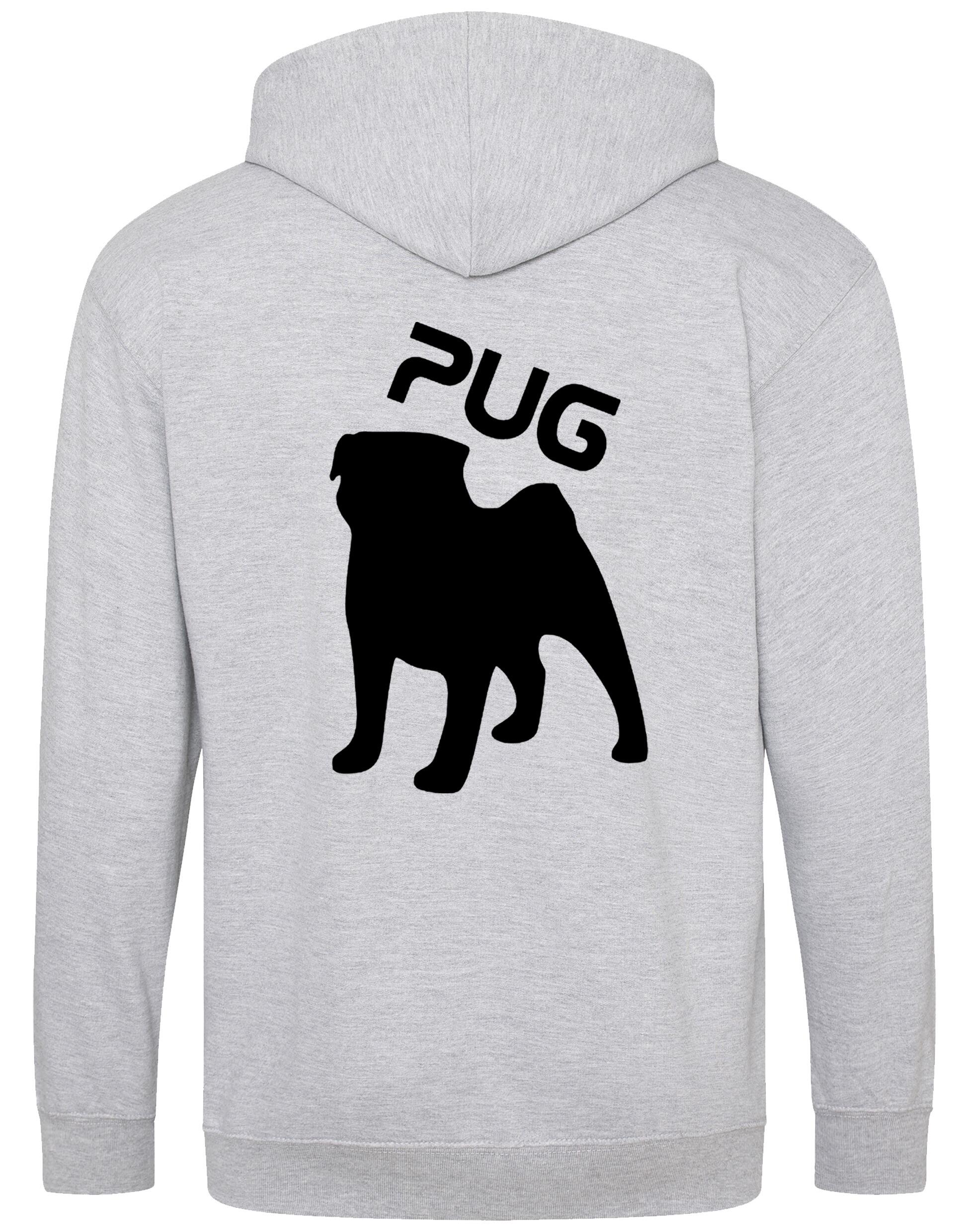 Unisex Pug (Silhouette) Zipped Hoodie featuring exclusive silhouette artwork, crafted from heavy-blend fabric with a brushed fleece interior, a full-zip closure, and a spacious kangaroo pocket for stylish, comfortable outdoor wear.