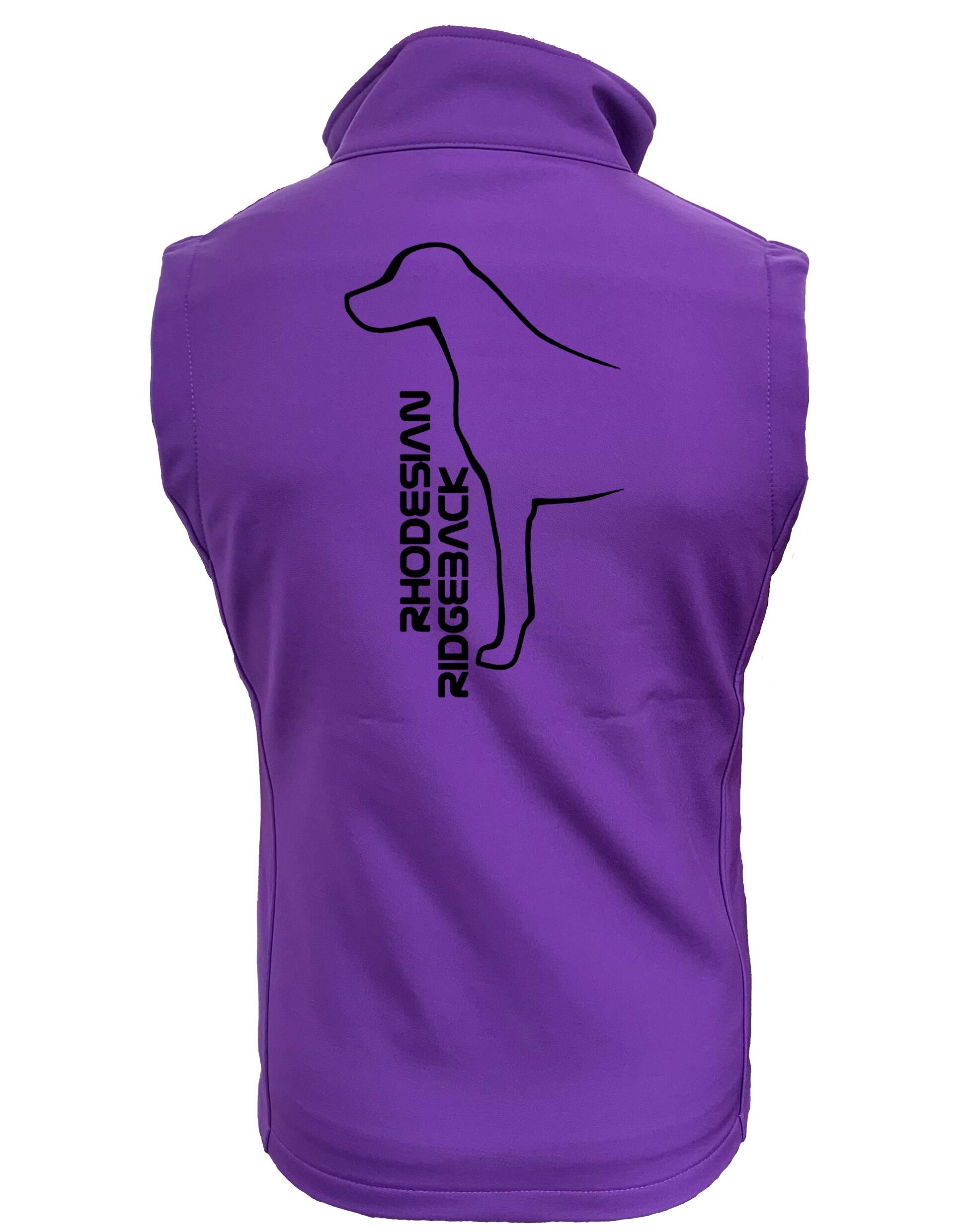 Rhodesian Ridgeback Women’s Softshell Gilet featuring exclusive breed artwork, a tailored fit, and water-resistant fleece-lined design for comfort and style.