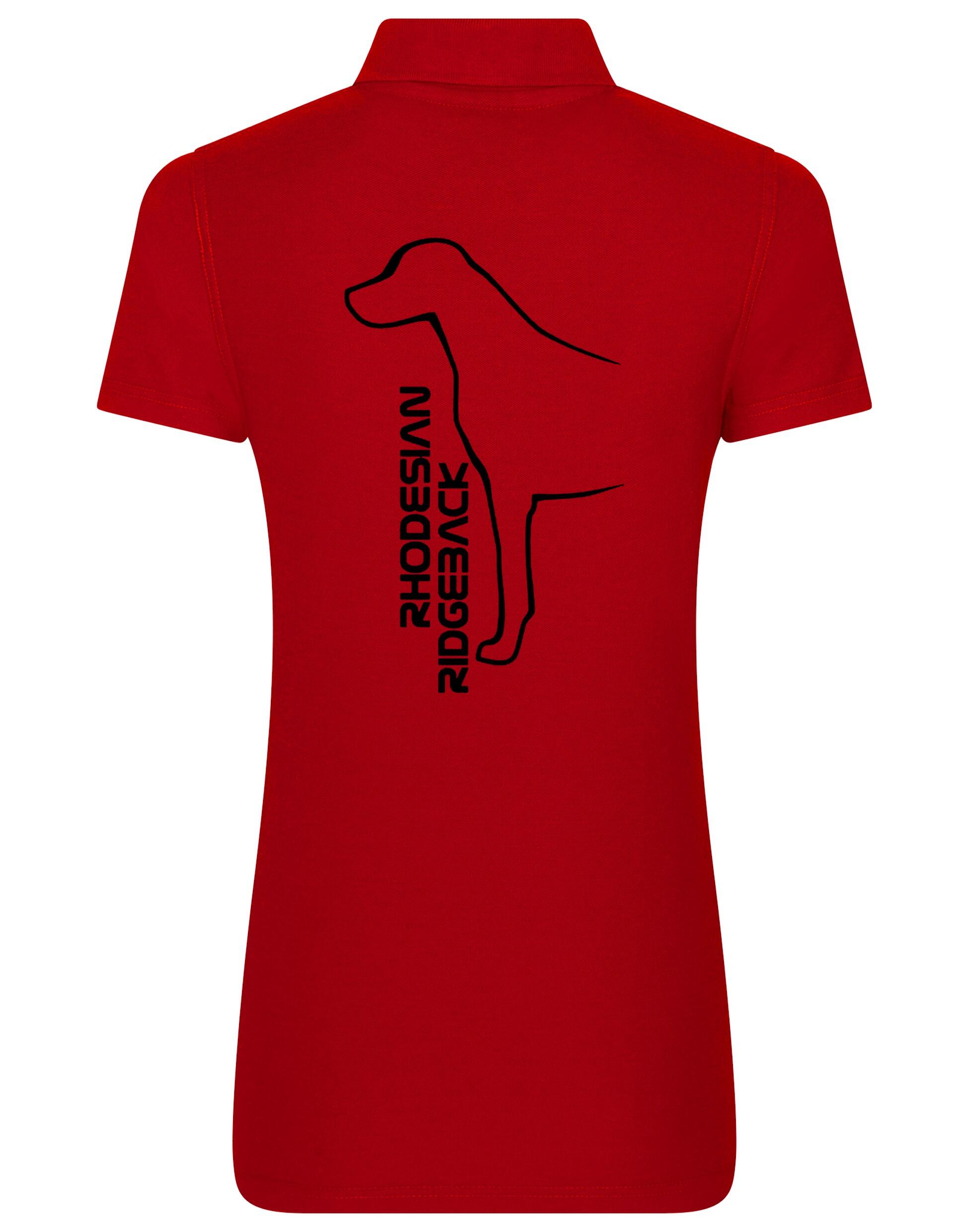 Rhodesian Ridgeback Women’s Cotton Polo featuring exclusive breed artwork, soft breathable cotton fabric, structured collar, flattering feminine fit, and polished design for breed enthusiasts.