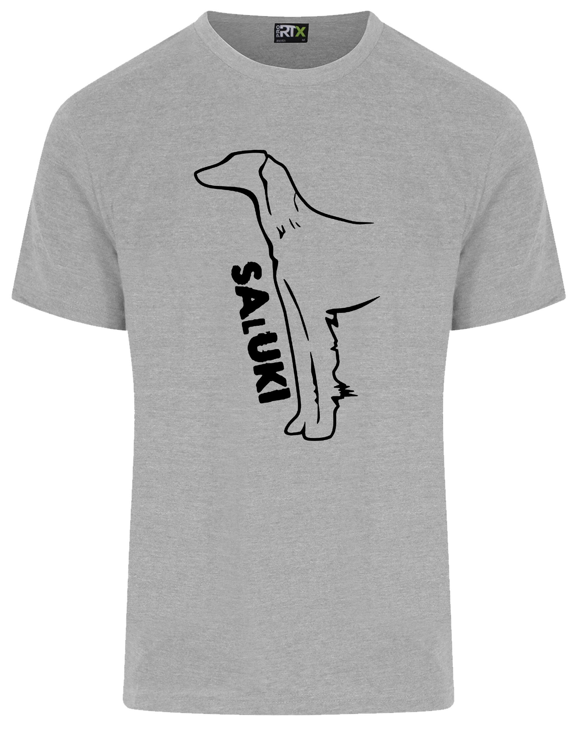 Saluki Unisex Roundneck T-shirt featuring exclusive breed artwork, soft breathable cotton fabric, relaxed unisex fit, and classic round neckline for comfort, versatility, and breed pride.