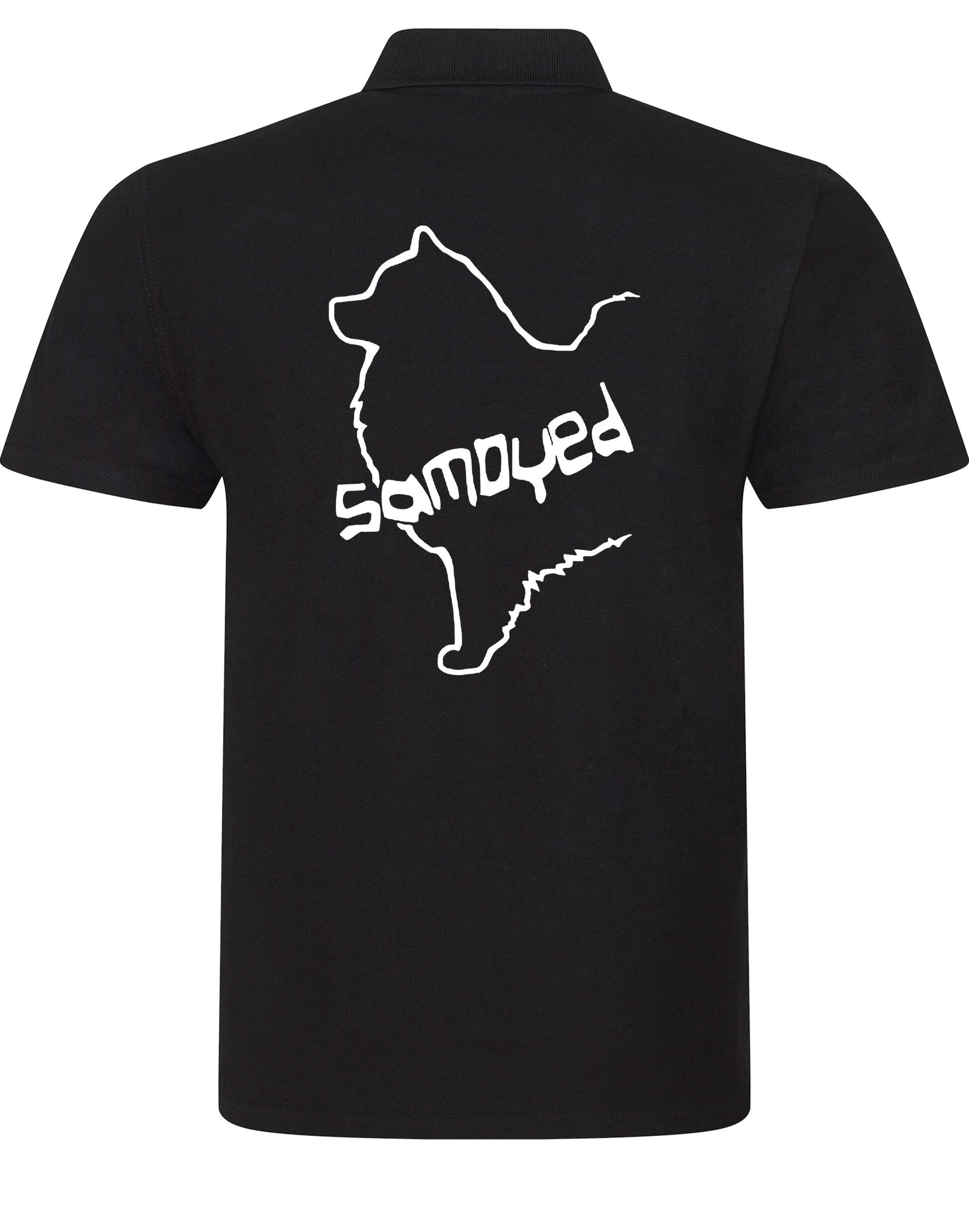 Samoyed Unisex Cotton Polo featuring exclusive breed artwork, breathable soft cotton, relaxed unisex fit, and classic polo collar for stylish comfort and breed pride.