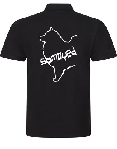 Samoyed Unisex Cotton Polo featuring exclusive breed artwork, breathable soft cotton, relaxed unisex fit, and classic polo collar for stylish comfort and breed pride.