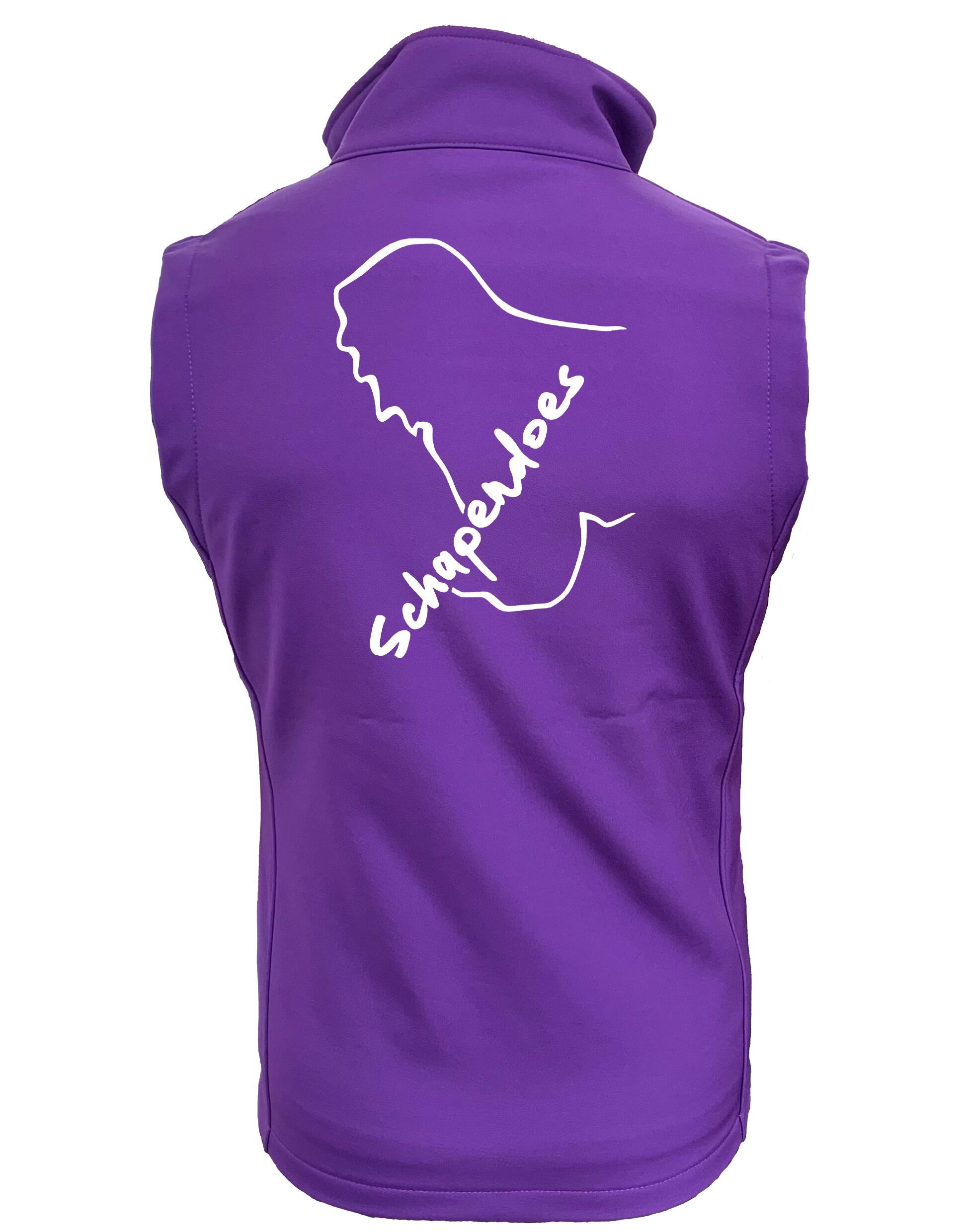 Schapendoes Women’s Softshell Gilet featuring exclusive breed artwork, water-resistant fabric, flattering tailored fit, full-zip front, and personalization options designed for stylish comfort and breed pride.