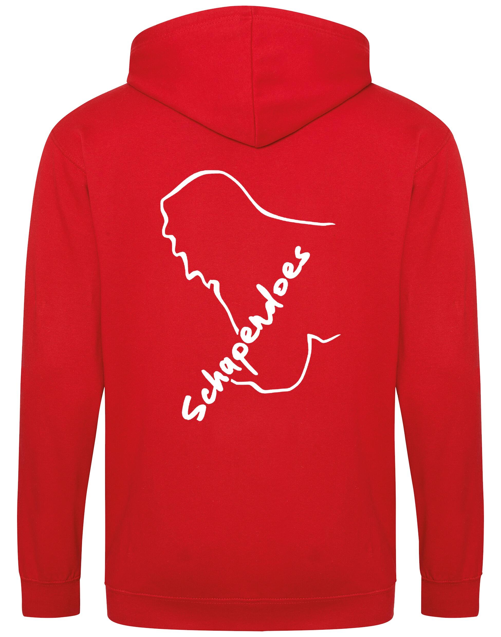 Schapendoes Zipped Hoodie featuring exclusive breed artwork, soft brushed fleece lining, double-fabric hood, front pockets, full-zip closure, and personalization options for stylish comfort and breed pride.
