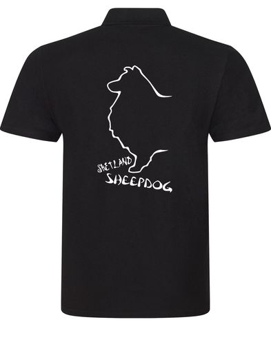 Unisex Cotton Polo featuring exclusive Shetland Sheepdog artwork on the back