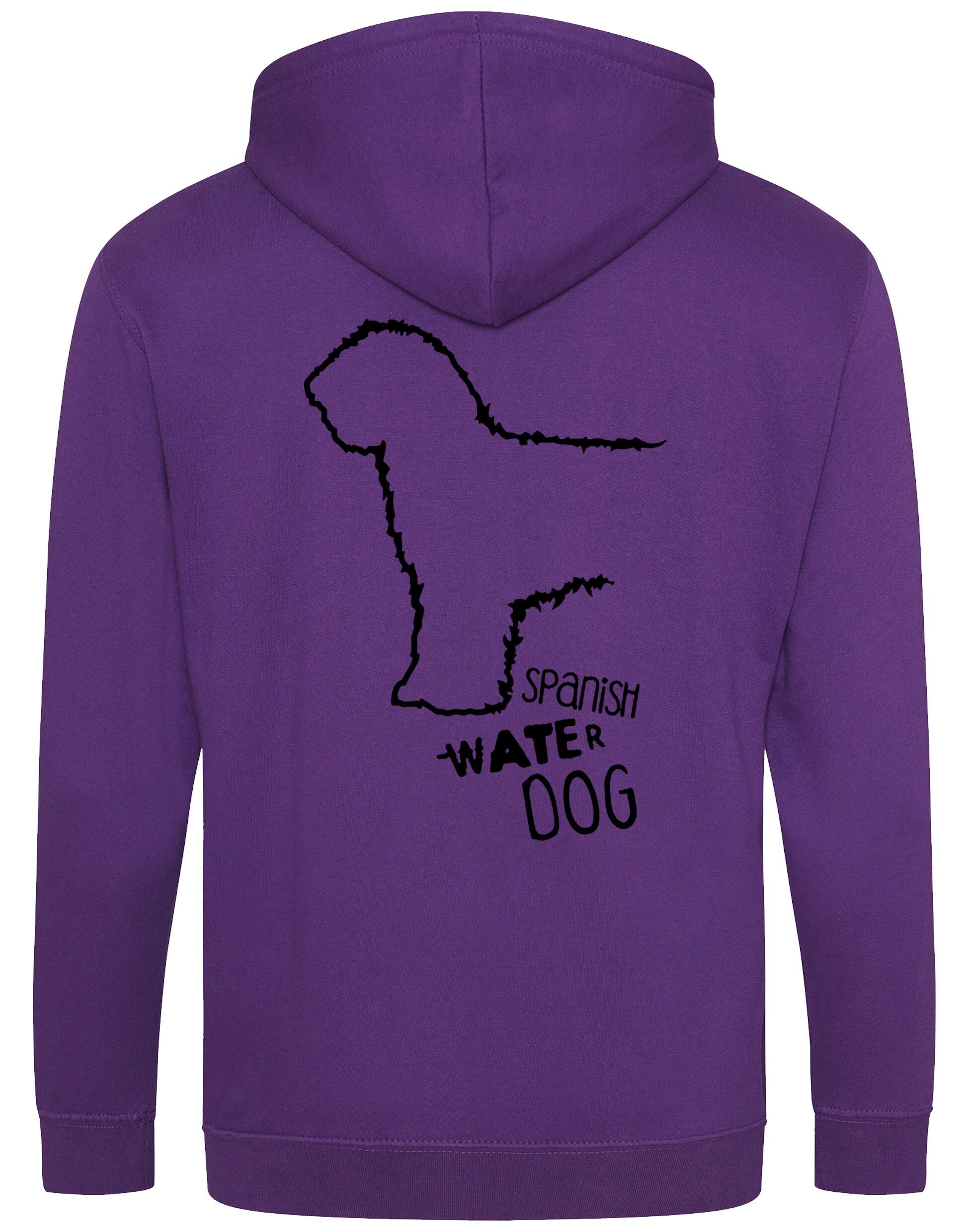 Unisex zipped hoodie featuring exclusive Spanish Water Dog artwork on the back and paw prints on the front. Made from soft fleece-lined fabric with a double-layered hood, full-zip front, and roomy pockets—ideal for breed enthusiasts and everyday wear.