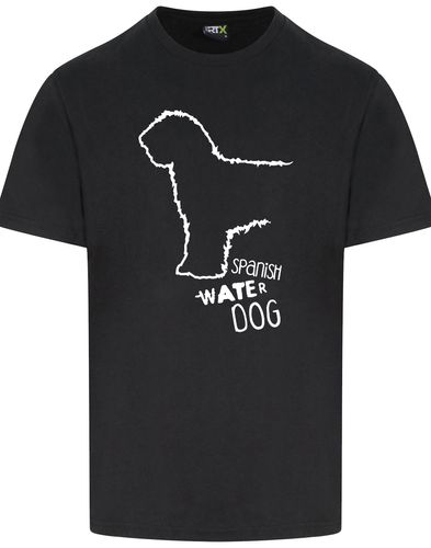 Unisex Roundneck T-shirt with Spanish Water Dog design printed on the front. Features a relaxed fit, classic neckline, and lightweight cotton for everyday comfort and style. Ideal for breed lovers and casual wear.