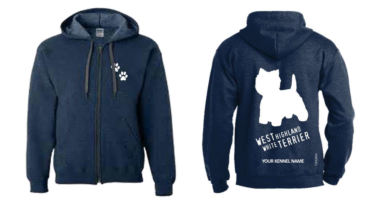 West Highland White Terrier Dog Breed Hoodies Women's & Men's Full Zipped Heavy Blend Exclusive Dogeria Design