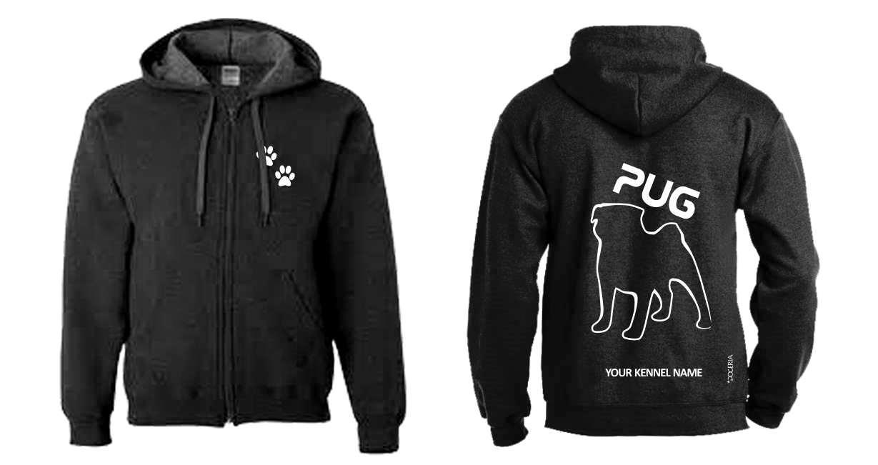 Pug (Outline) Dog Breed Hoodies Women's & Men's Full Zipped Heavy Blend Exclusive Dogeria Design