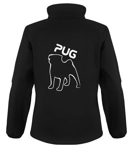 Pug Outline Dog Breed Design Softshell Jacket Full Zipped Women's & Men's Styles