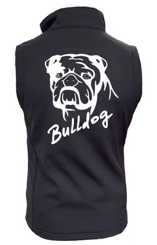 Bulldog (Face) Dog Breed Design Softshell Gilet Full Zipped Women's & Men's Styles
