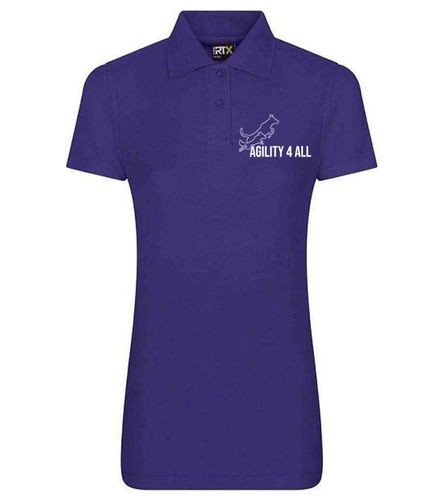 Agility 4 All Official Clothing - Purple Female Polo - White Printed Logo