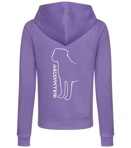 Female Bullmastiff (Standing) Zipped Hoodie Lavender (White)
