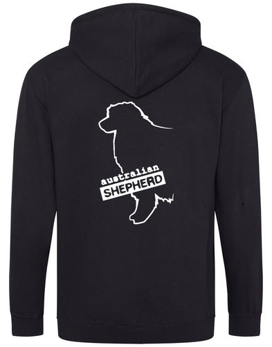 Unisex Australian Shepherd Zipped Hoodie Black (White)