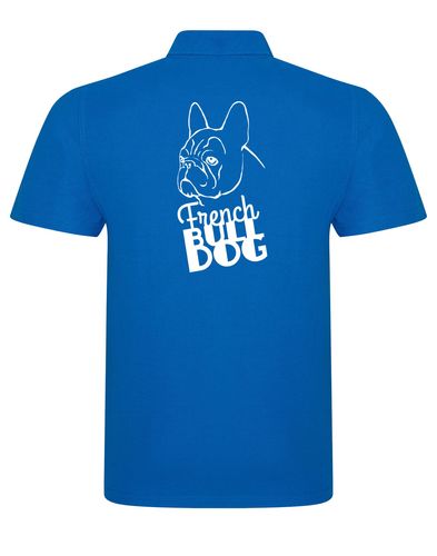 Unisex French Bulldog (Head) Polo Shirt Sapphire Blue (White)