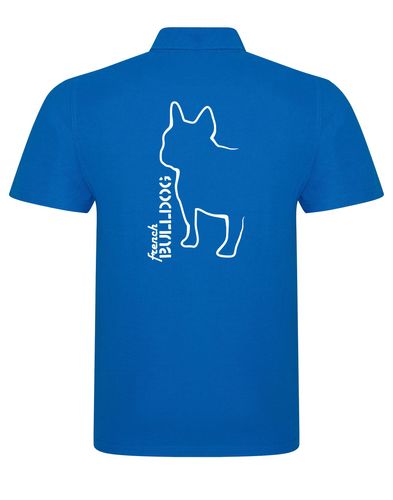 Unisex French Bulldog (Outline) Polo Shirt Sapphire Blue (White)
