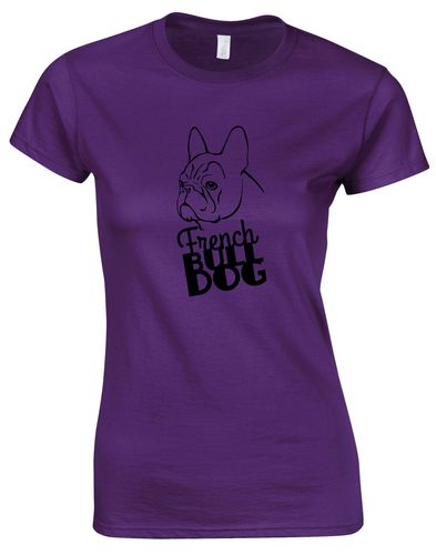 Female French Bulldog (Head) Roundneck T-Shirt Purple (Black)
